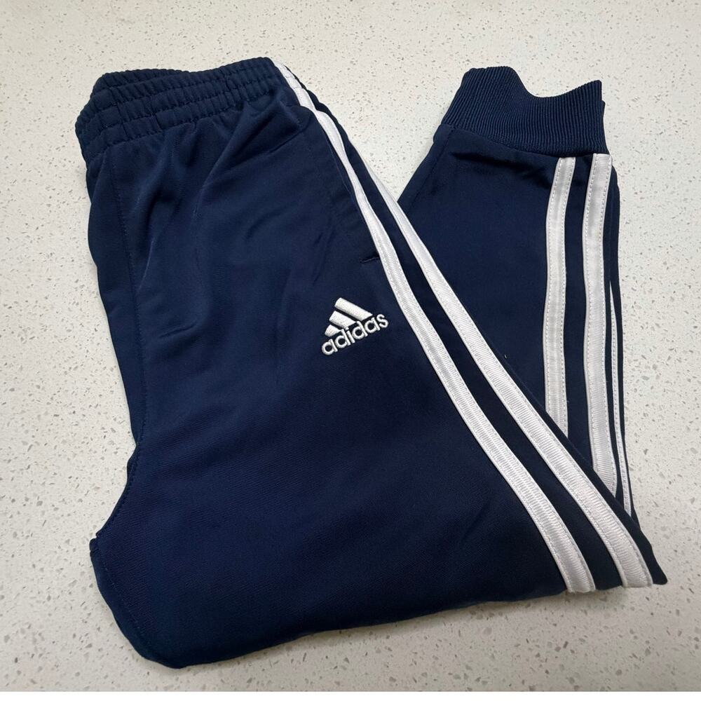 Adidas track pants featuring white 3-stripes navy blue Kids Size 4